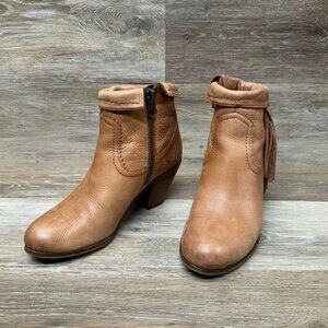 Sam Edelman Brown Leather Fringe Heeled Ankle Boots Women's Size 7